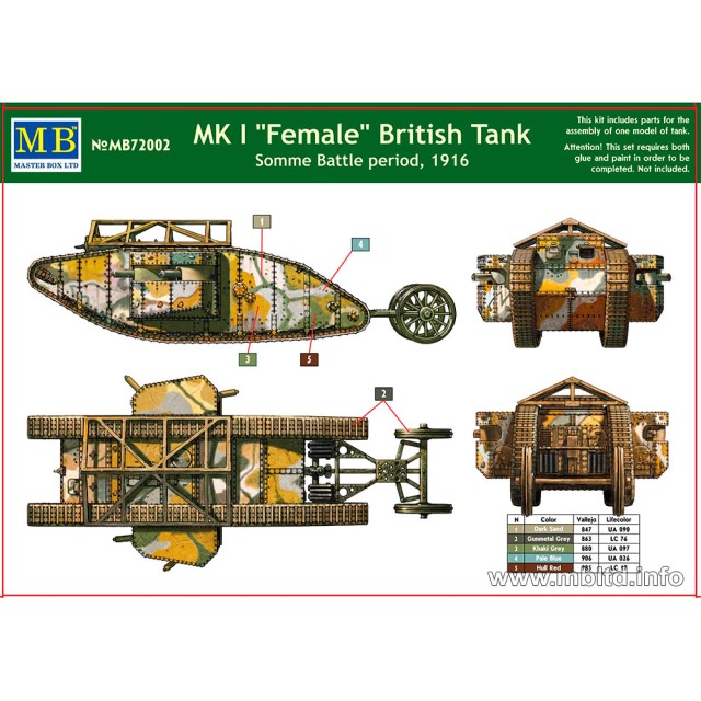Mk I "Female" British Tank Somme Battle Period 1916