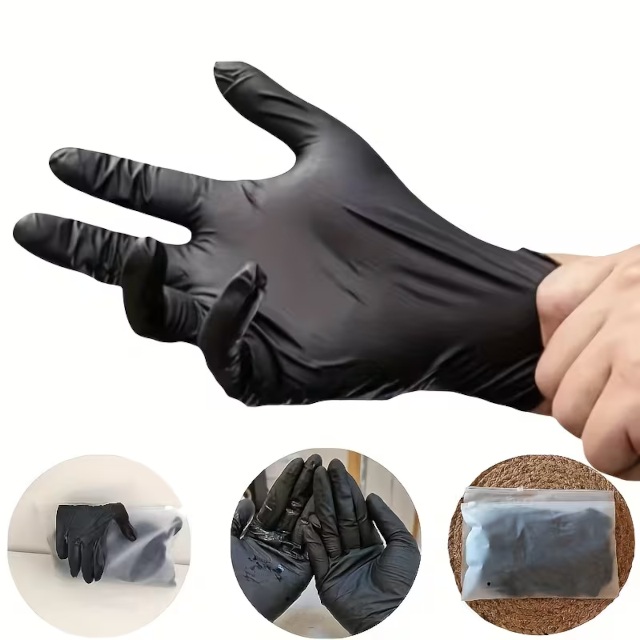 Black Disposable Composite Nitrile Gloves | Latex Free - Medium